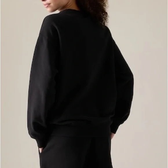 Athleta Forever Fleece Crewneck Sweatshirt Black - Picture 2 of 4